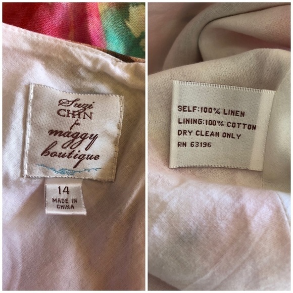 SUZI CHIN FOR MAGGY BOUTIQUE 100% Linen Draped Dress Size 14 - Picture 3 of 3